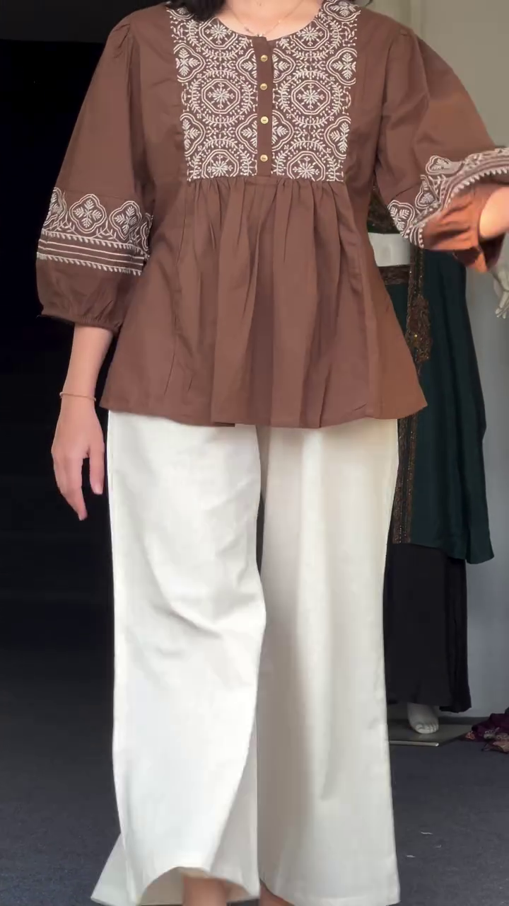 Fit & Flare Balloon Sleeve Embroidered Tunic – Feminine Charm with Modern Flair