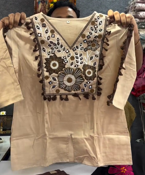 🤎 Earthy Elegance: Embroidered V-Neck Kurta Set