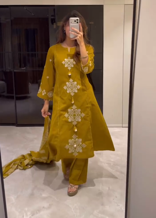 💛 Radiant Mustard: Embroidered Festive Kurta Set