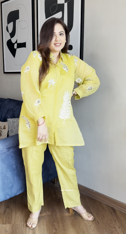 💛 Sunshine Glow: Lime Embroidered Co-Ord Set