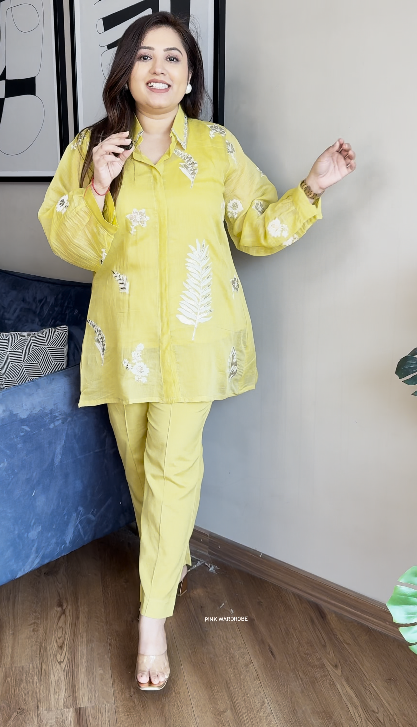 💛 Sunshine Glow: Lime Embroidered Co-Ord Set