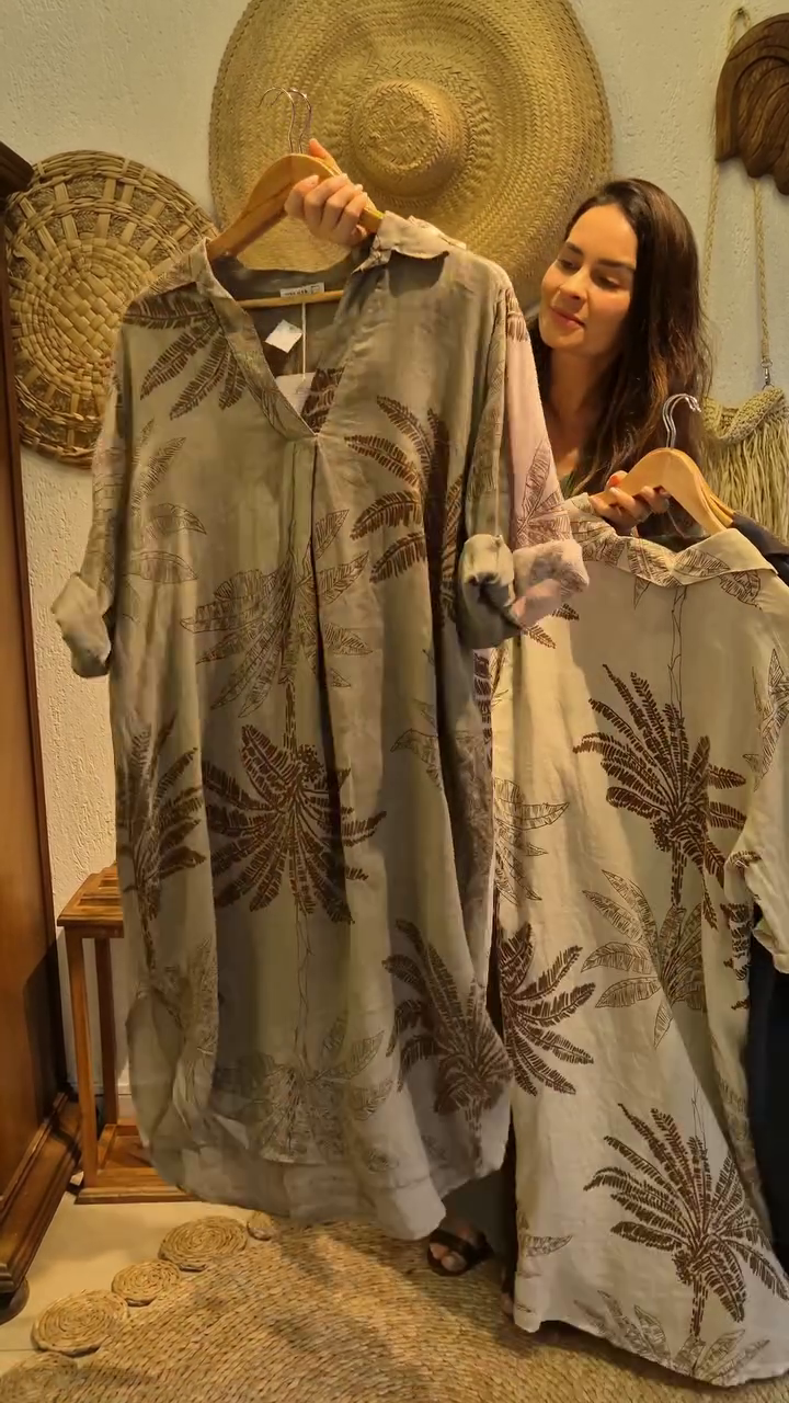 🌿 Earthy Breeze: Olive Leaf Print Kurta