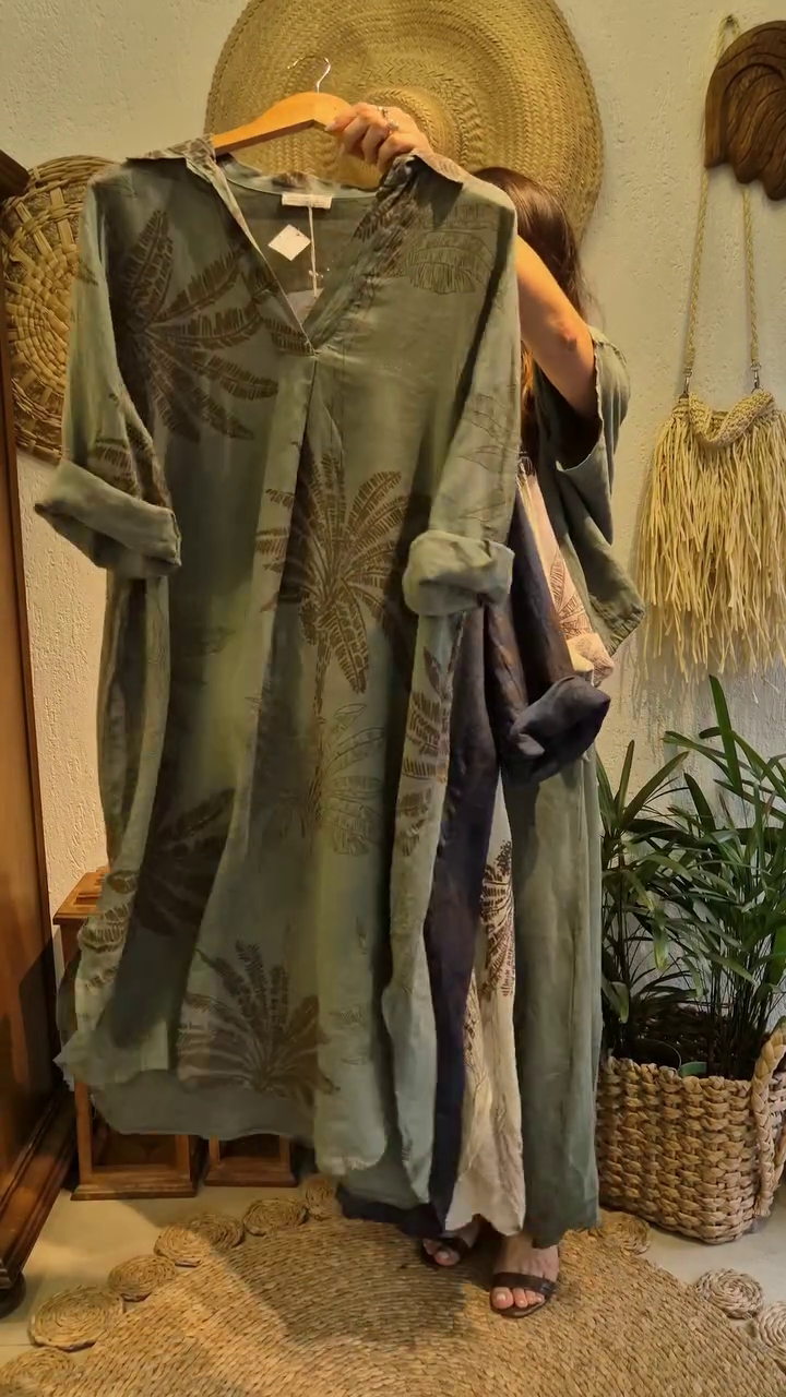 🌿 Earthy Breeze: Olive Leaf Print Kurta