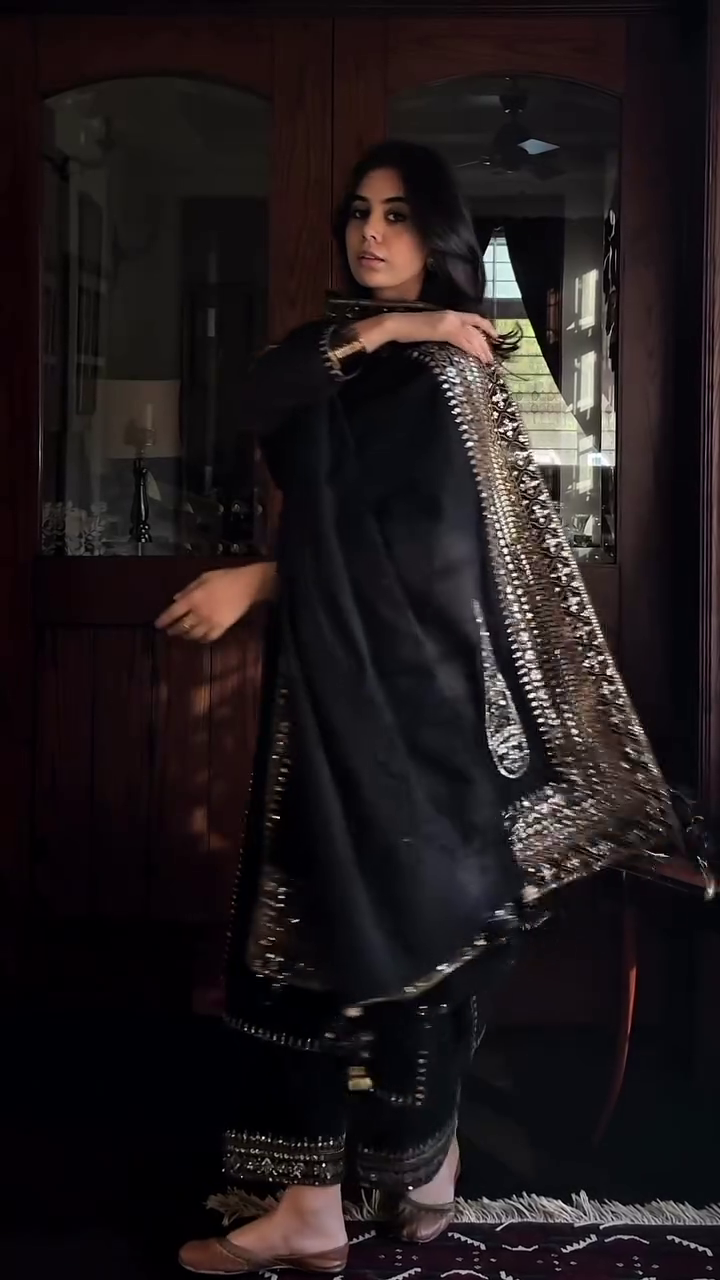 Midnight Black Embroidered Traditional Ensemble – A Timeless Statement of Grace and Power