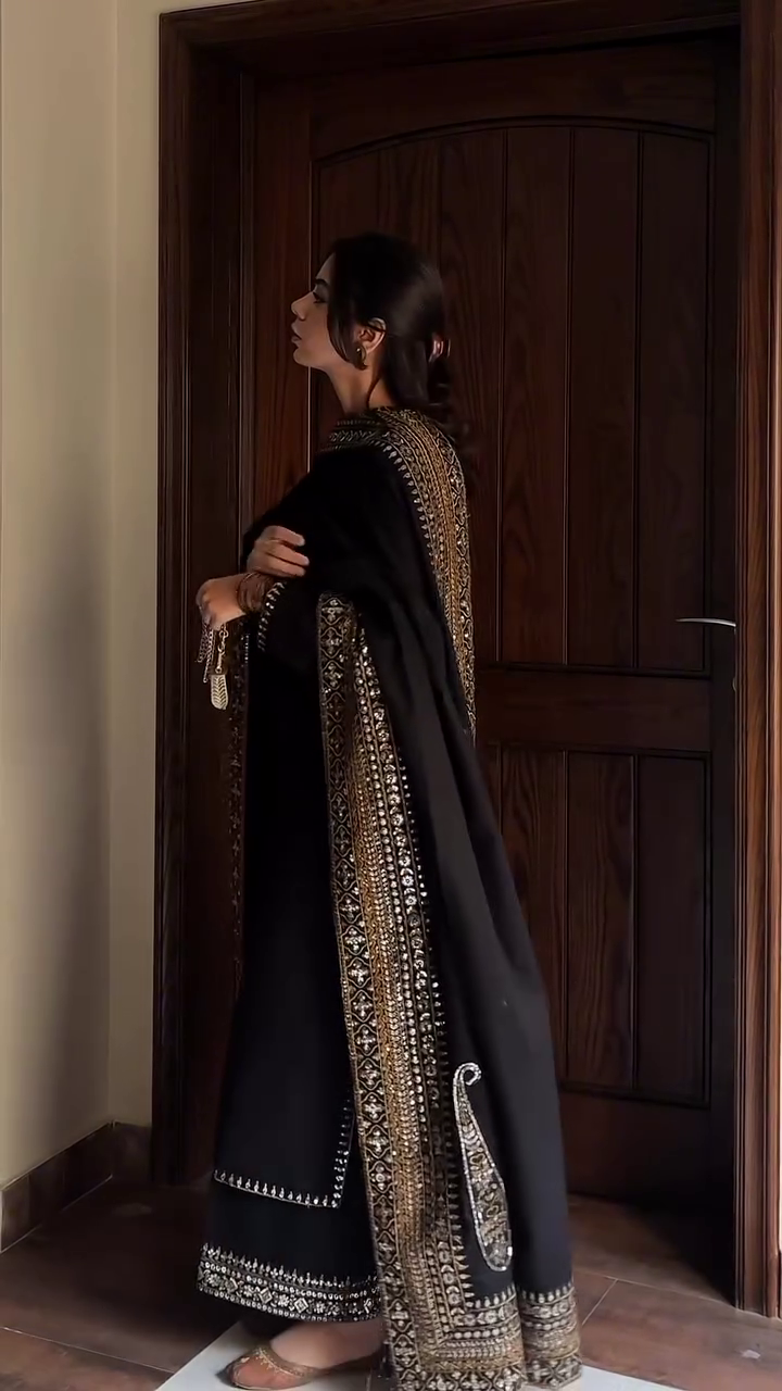 Midnight Black Embroidered Traditional Ensemble – A Timeless Statement of Grace and Power