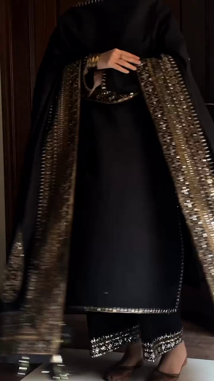 Midnight Black Embroidered Traditional Ensemble – A Timeless Statement of Grace and Power