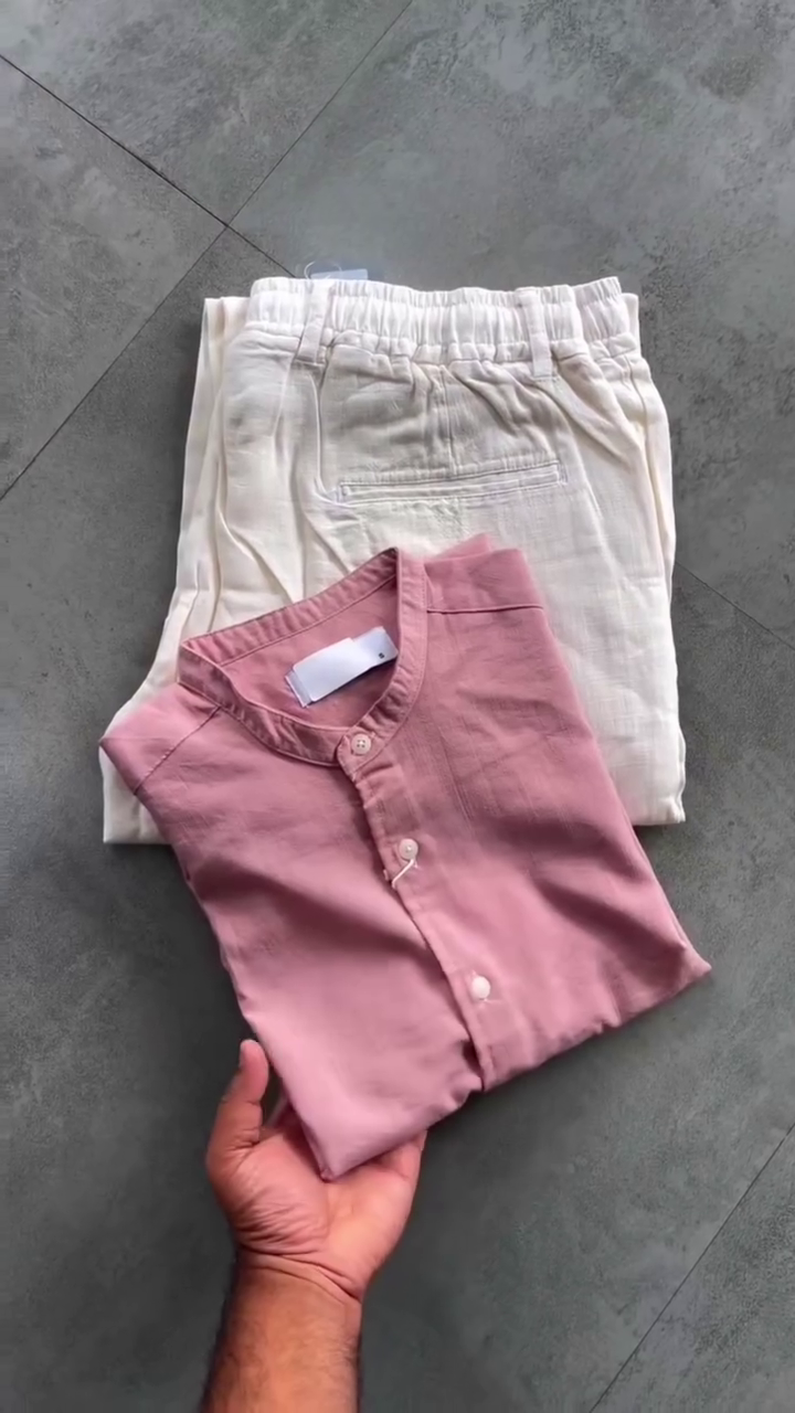 Minimal Sage Green Linen Shirt with Classic Off-White Trousers – Effortless Smart Casual Style