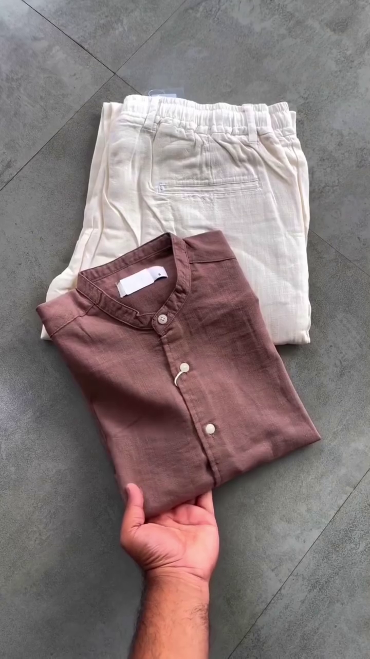 Minimal Sage Green Linen Shirt with Classic Off-White Trousers – Effortless Smart Casual Style