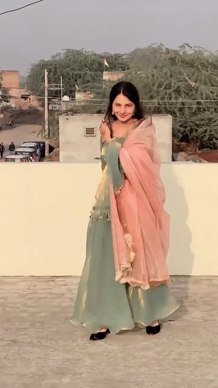 Pastel Dream Lehenga Set – Sage Green Elegance with Blush Pink Dupatta