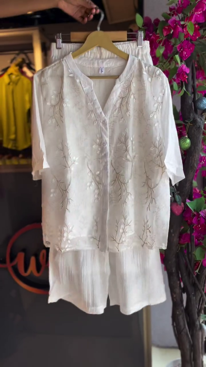 Elegant Ivory Embroidered Co-Ord Set – Soft Sophistication in Timeless White