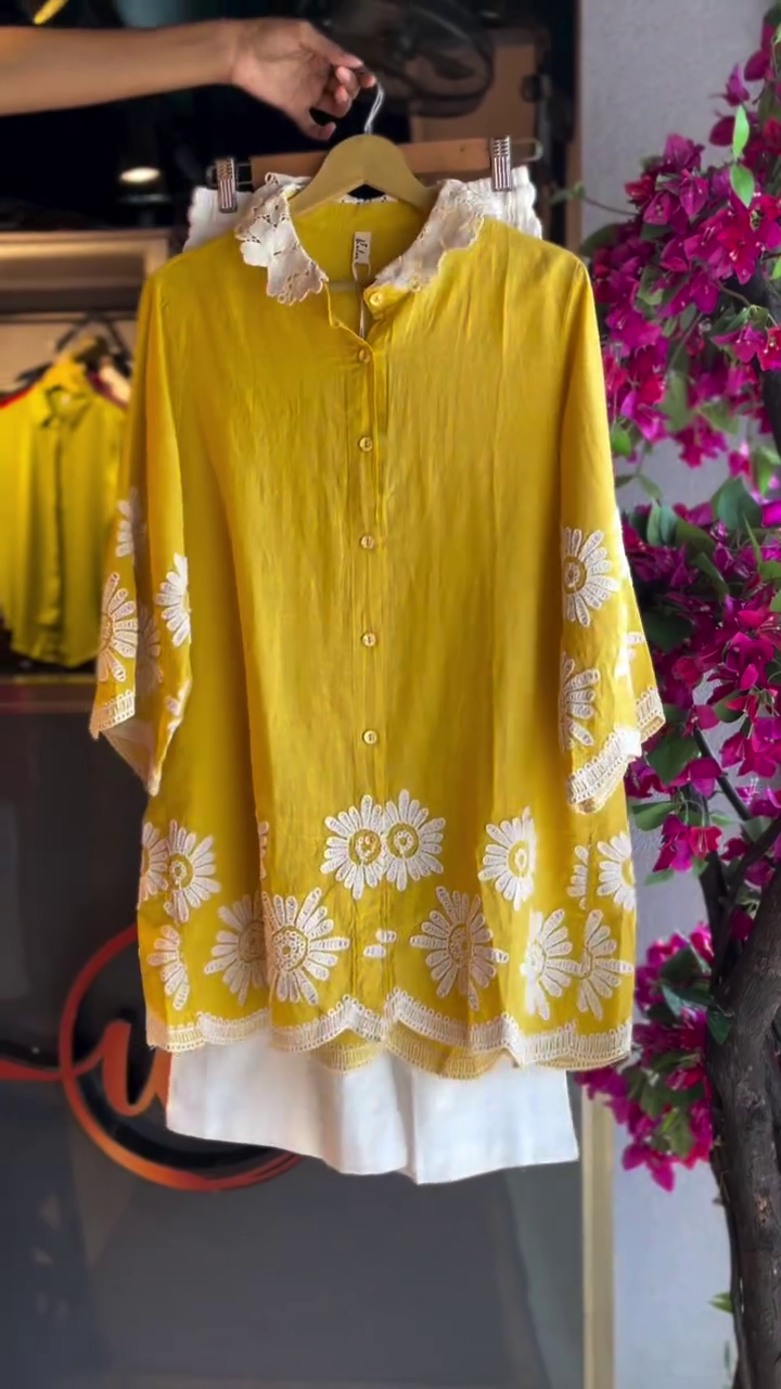 Sunshine Yellow Embroidered Kurti Set – Fresh Floral Elegance for Effortless Style