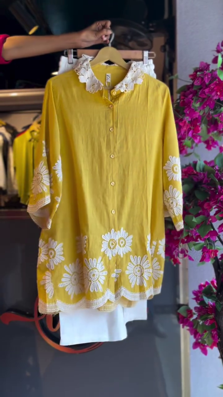 Sunshine Yellow Embroidered Kurti Set – Fresh Floral Elegance for Effortless Style