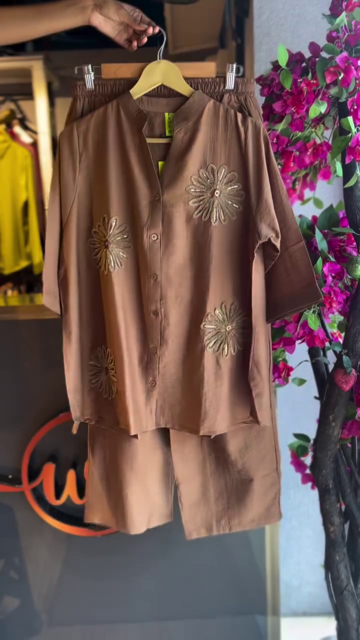 Mocha Brown Embroidered Co-Ord Set – Understated Luxury with Modern Elegance