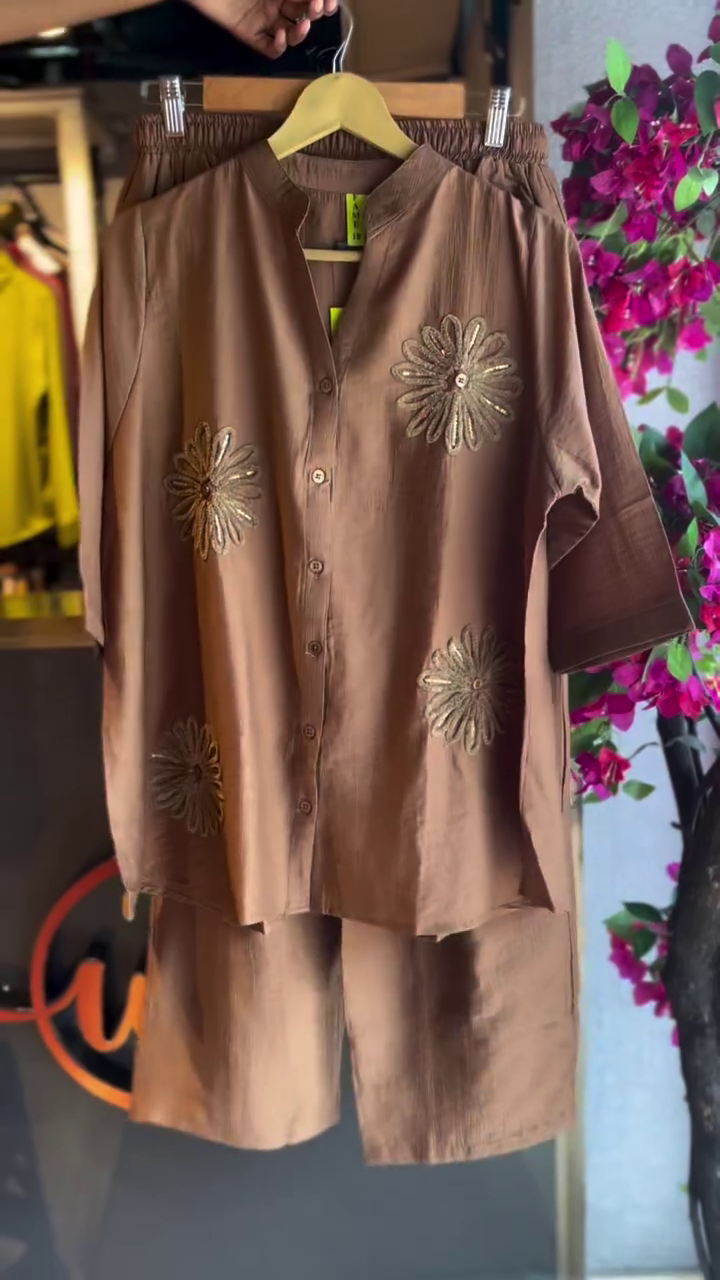 Mocha Brown Embroidered Co-Ord Set – Understated Luxury with Modern Elegance