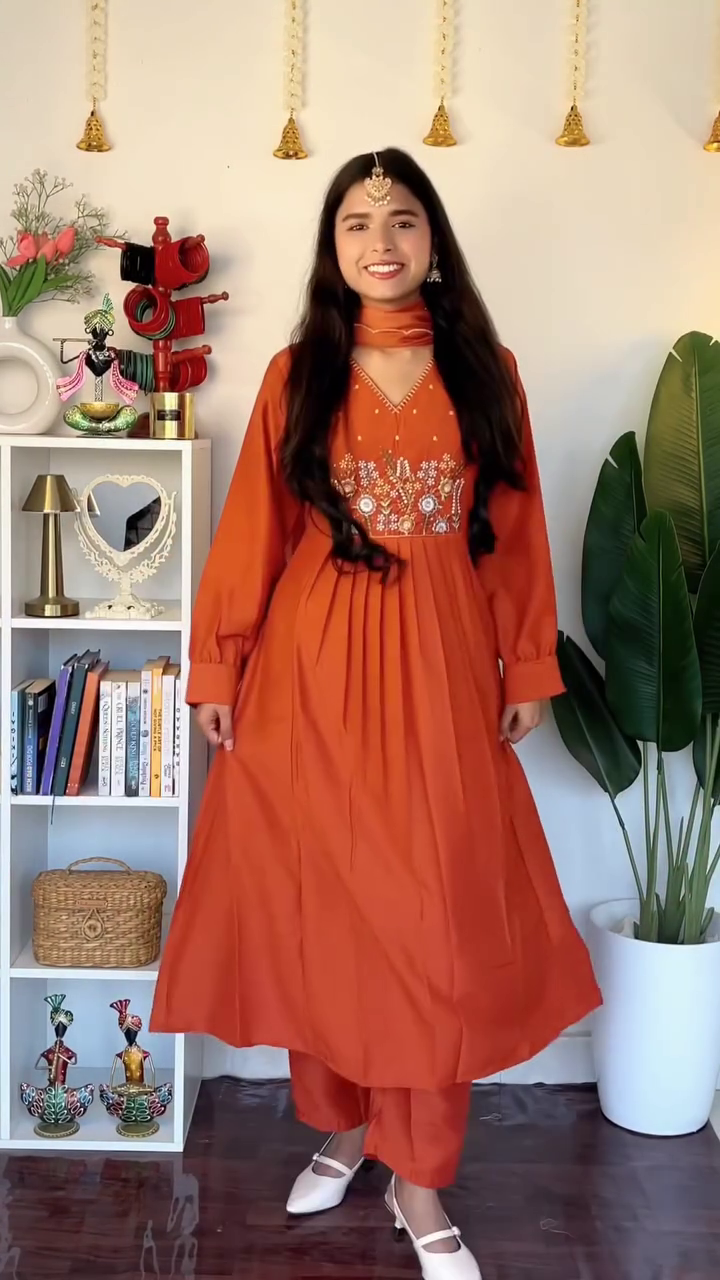 Elegant Brown Viscose Chanderi Straight Kurta Set with Palazzo & Dupatta – Timeless Comfort Meets Ethnic Grace