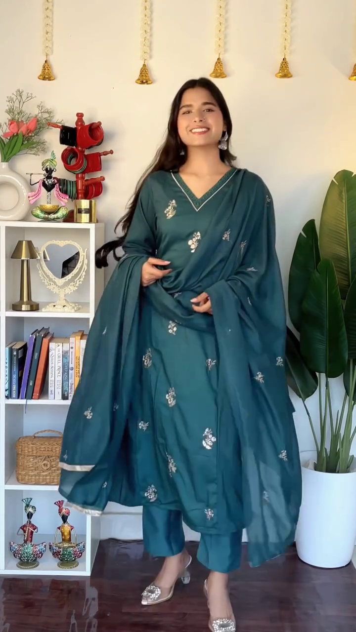 Elegant Brown Viscose Chanderi Straight Kurta Set with Palazzo & Dupatta – Timeless Comfort Meets Ethnic Grace
