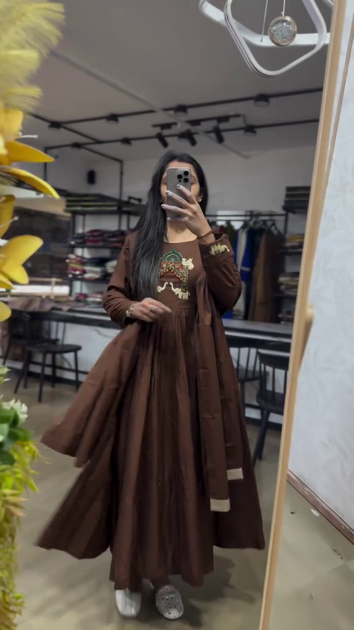 Timeless Elegance: Brown Embroidered Anarkali Suit Set for Graceful Celebrations