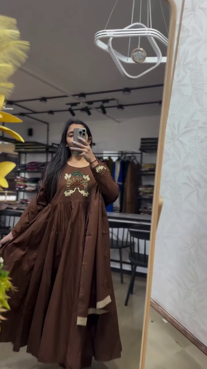 Timeless Elegance: Brown Embroidered Anarkali Suit Set for Graceful Celebrations