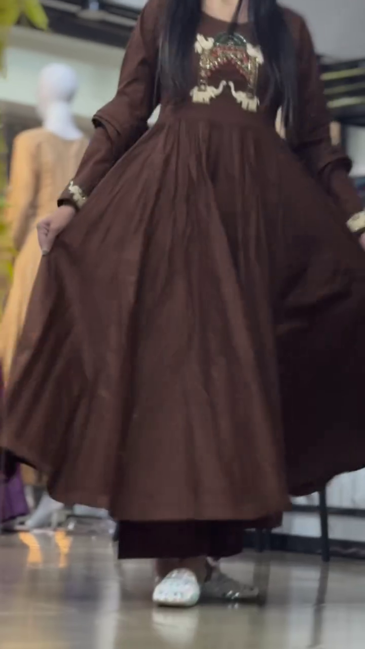 Timeless Elegance: Brown Embroidered Anarkali Suit Set for Graceful Celebrations