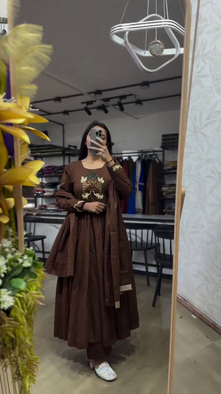 Timeless Elegance: Brown Embroidered Anarkali Suit Set for Graceful Celebrations