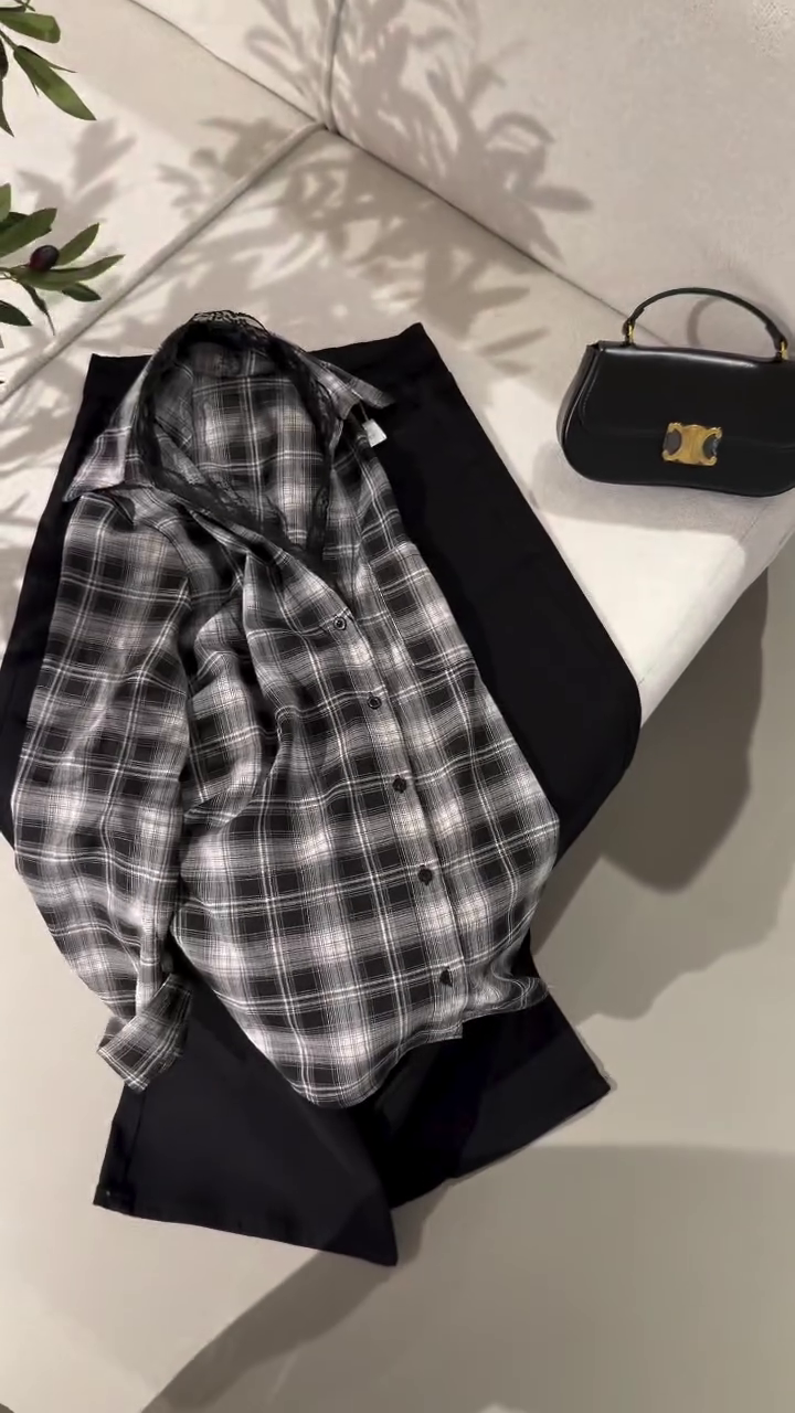 Effortless Cool: Blue and Black Plaid Shirt with Classic Denim Jeans