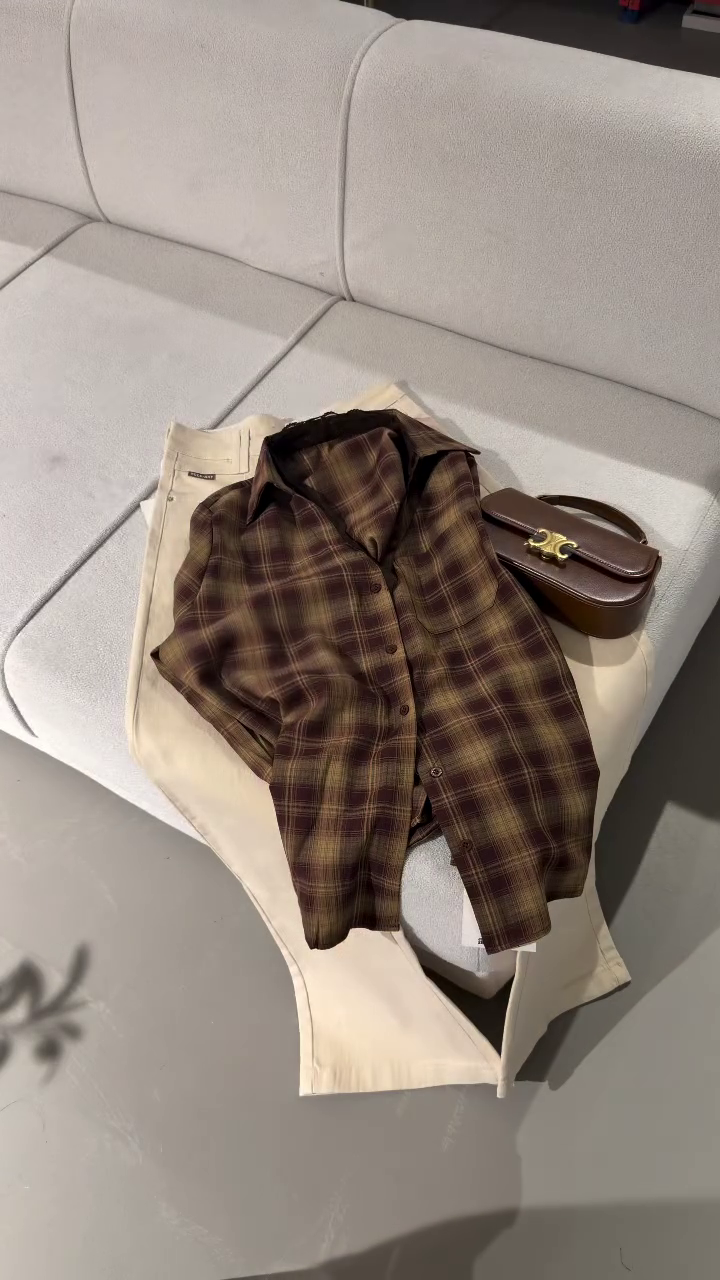 Effortless Cool: Blue and Black Plaid Shirt with Classic Denim Jeans