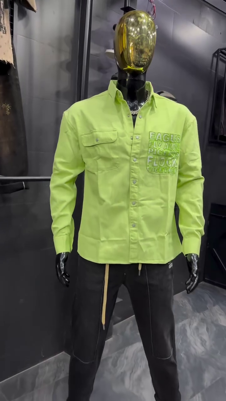 Bold Street Style: Neon Green Slim Fit Shirt with Flap Pockets & Jeans Combo