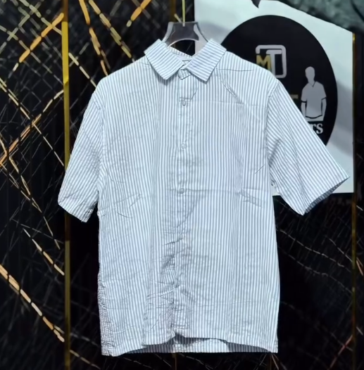 Fresh & Effortless: Men’s Blue and White Vertical Striped Half-Sleeve Casual Shirt