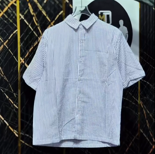 Fresh & Effortless: Men’s Blue and White Vertical Striped Half-Sleeve Casual Shirt