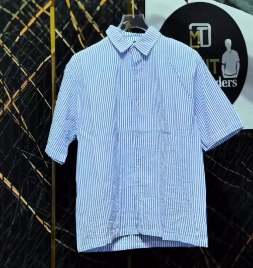 Fresh & Effortless: Men’s Blue and White Vertical Striped Half-Sleeve Casual Shirt