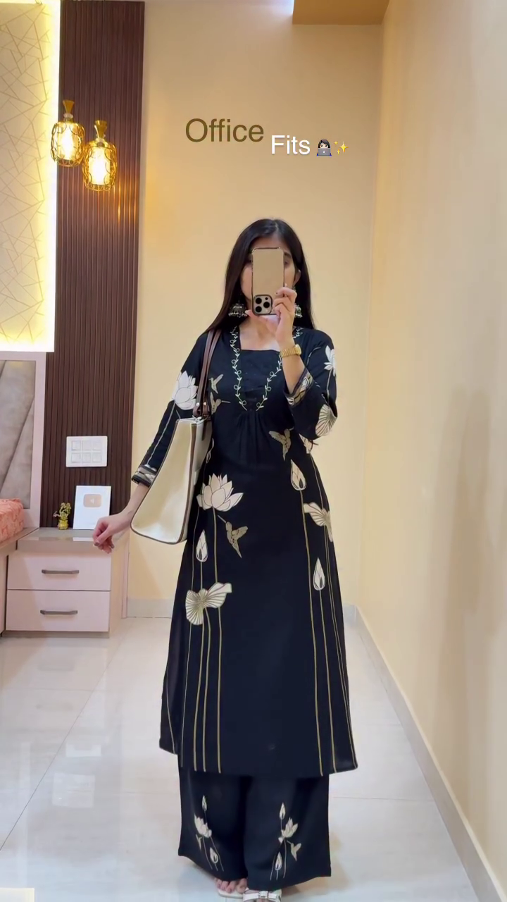 Elegant & Timeless: Black Embroidered Kurta Set with Palazzo Trousers