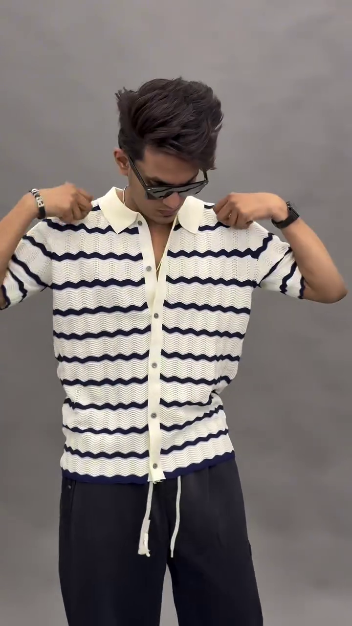 Bold & Artistic: Casablanca Gradient Wave Crochet Shirt for Men