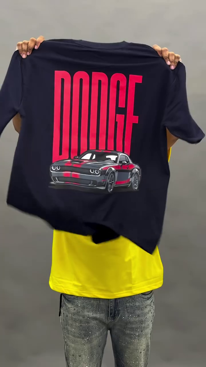 Bold & Casual: White Oversized Crew Neck T-Shirt with “DODGE” Print