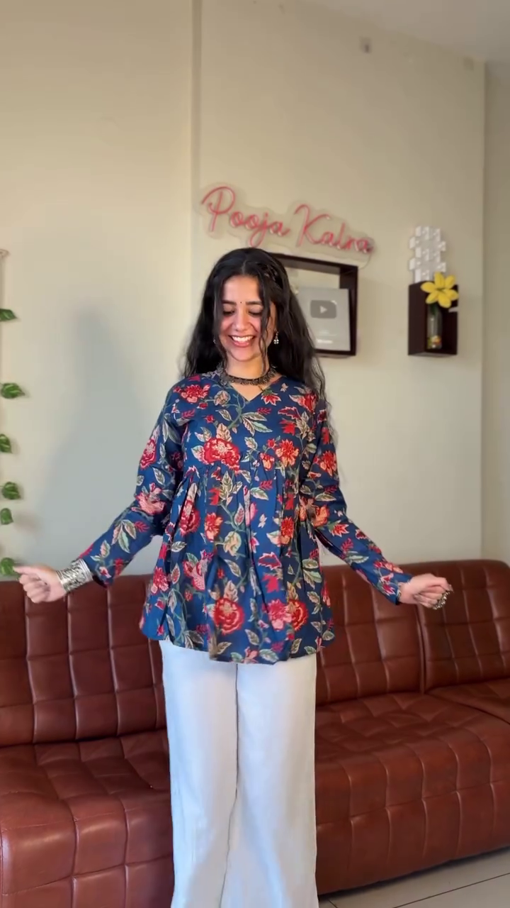 Chic & Contemporary: Green Printed Short Kurti with Shell Belt