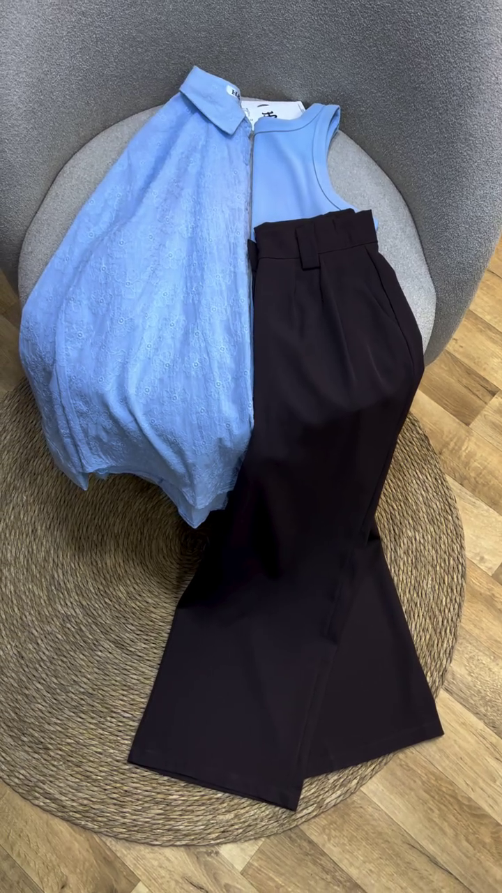 Smart & Sophisticated: Light Blue Collared Shirt with Dark Tailored Trousers