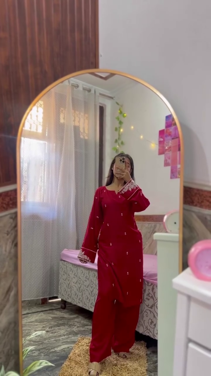 Festive & Elegant: Vibrant Red Dola Silk Kurta Set