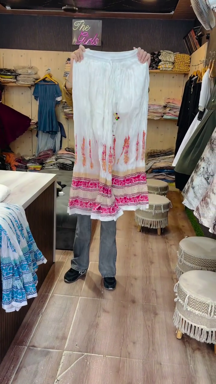 Bohemian Elegance: White Cotton Maxi Skirt with Hand-Block Printed Floral Design
