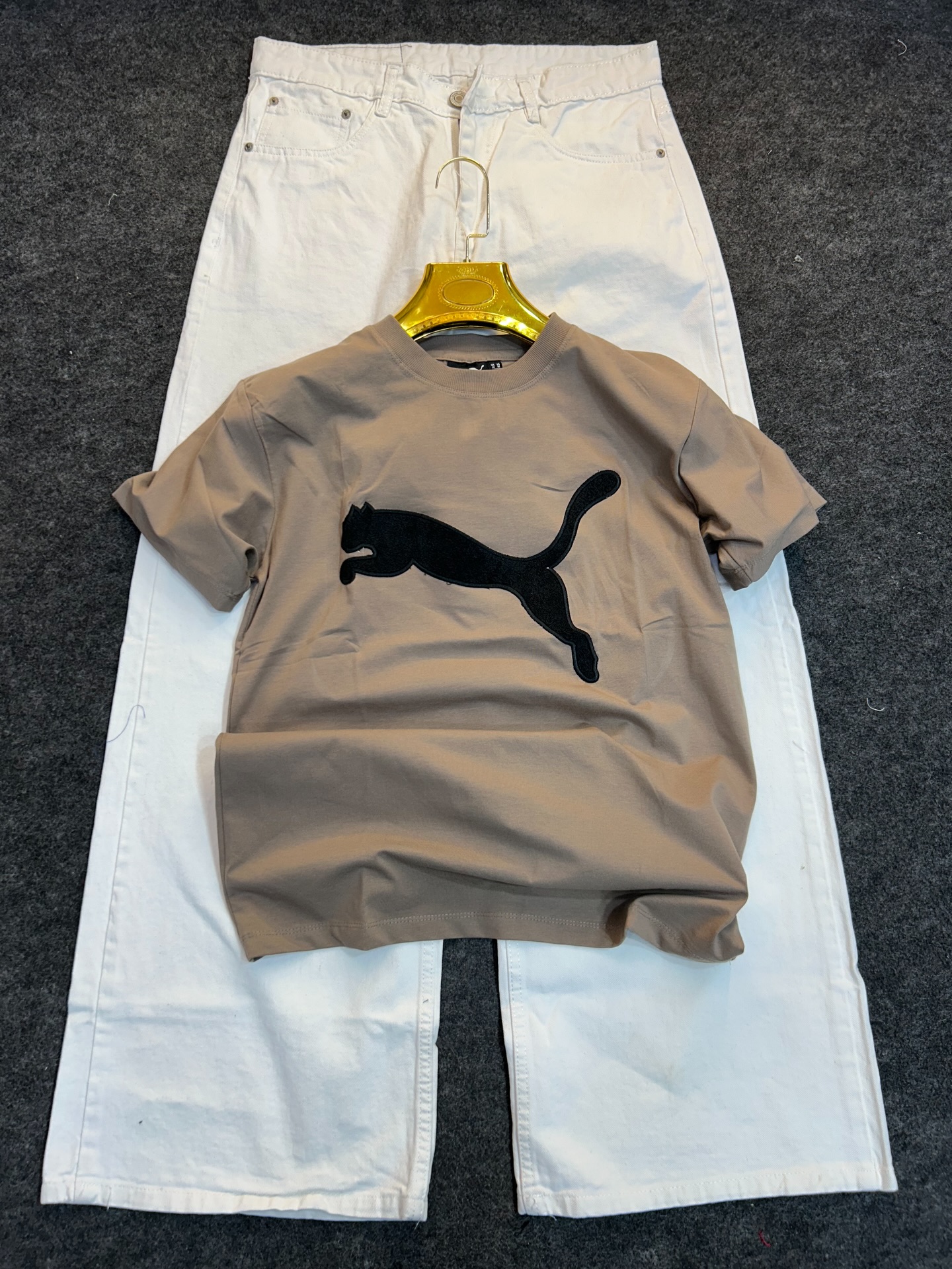 Bold & Casual: Yellow Crew Neck T-Shirt with Iconic Black Cat Logo