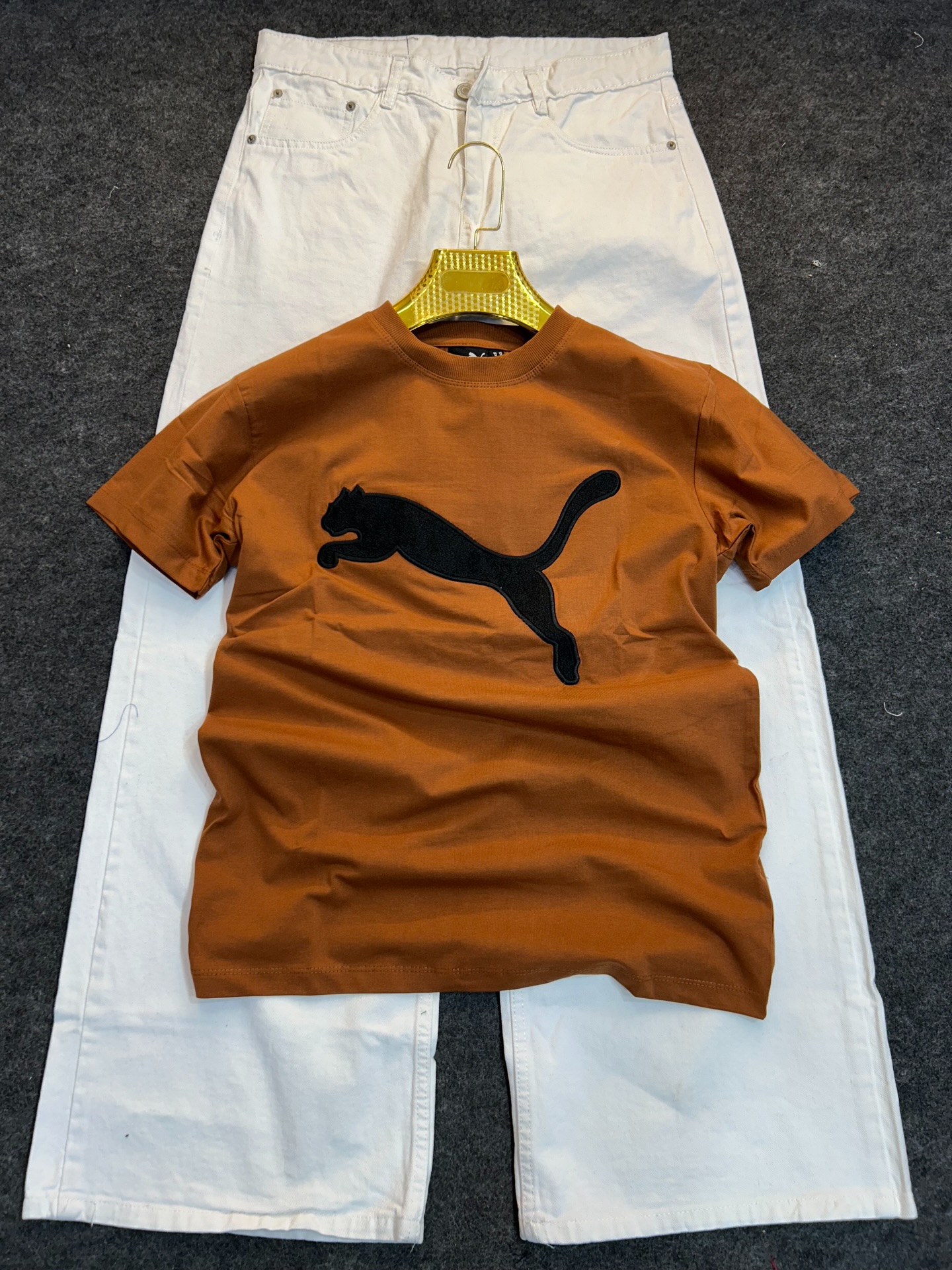Bold & Casual: Yellow Crew Neck T-Shirt with Iconic Black Cat Logo