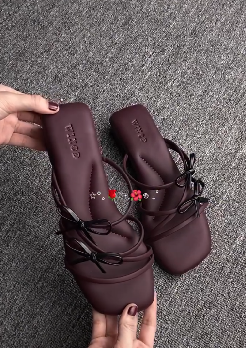 Elegant Maroon Sandals with Square Toe, Ankle Straps & Chic Bow Accents