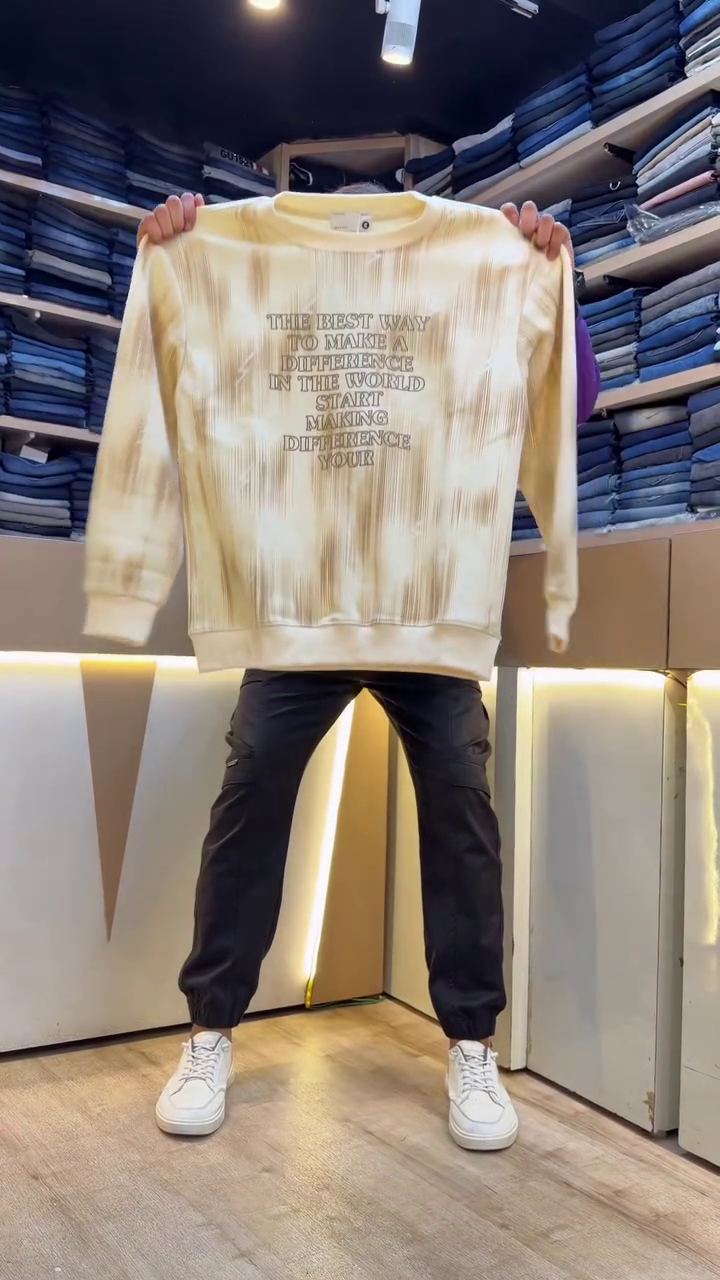 Modern White Half-Zip Sweatshirt with Striped Sleeves & Graphic Chest Print