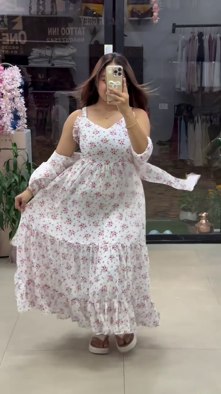 Firana Flared Tiered Georgette Gown with Jacket – Floral Elegance with Layered Charm