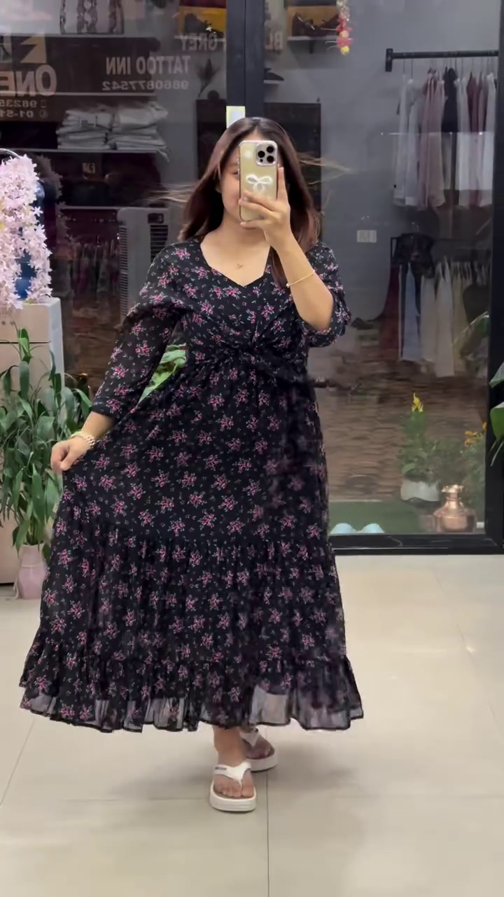 Firana Flared Tiered Georgette Gown with Jacket – Floral Elegance with Layered Charm