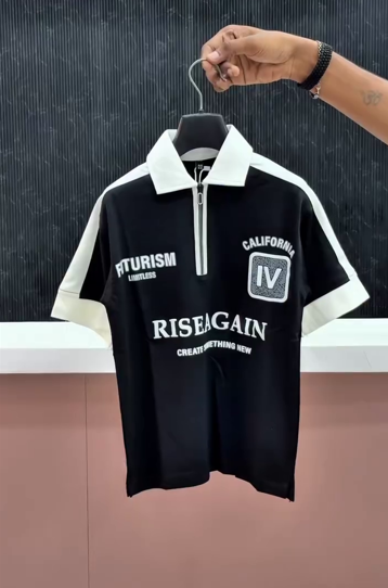 Men’s Polo T-Shirt with Zipper Placket & Graphic – Modern Twist on a Classic Staple