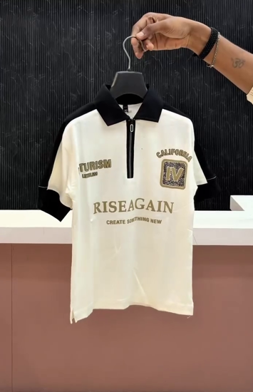 Men’s Polo T-Shirt with Zipper Placket & Graphic – Modern Twist on a Classic Staple