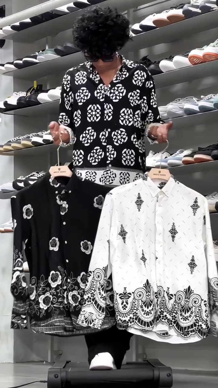 Men’s White Casual Shirt with Black Floral Print – Effortless Style Meets Contemporary Charm