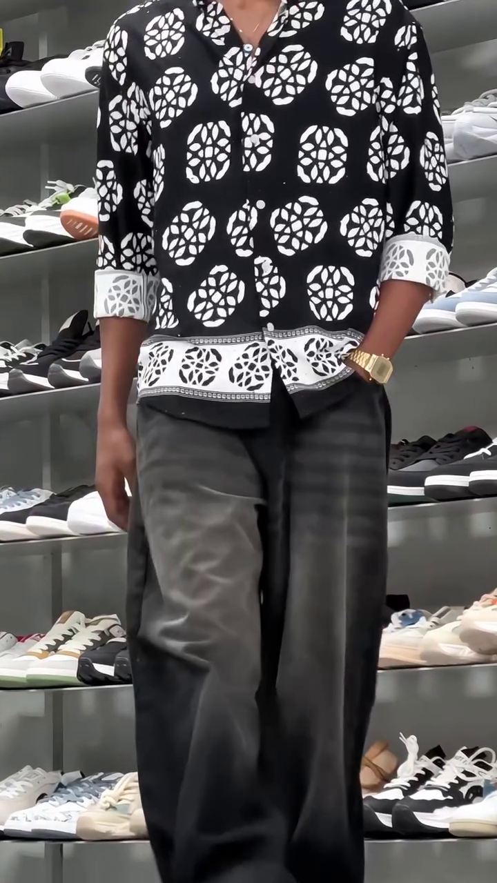 Men’s White Casual Shirt with Black Floral Print – Effortless Style Meets Contemporary Charm