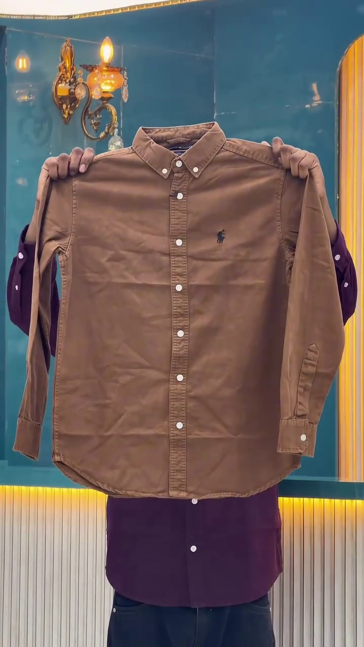 Men’s Orange Button-Down Shirt with Signature Embroidered Polo Pony – Classic Style with a Vibrant Twist