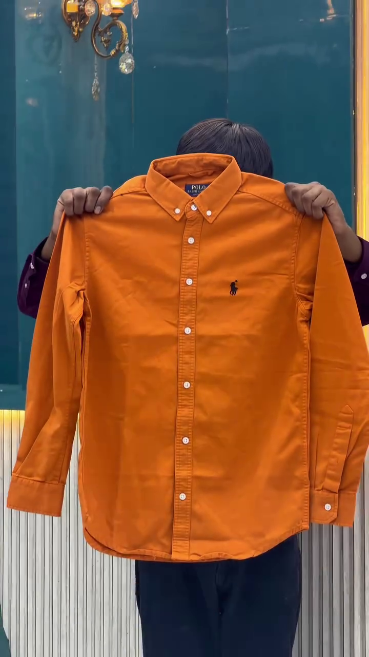 Men’s Orange Button-Down Shirt with Signature Embroidered Polo Pony – Classic Style with a Vibrant Twist
