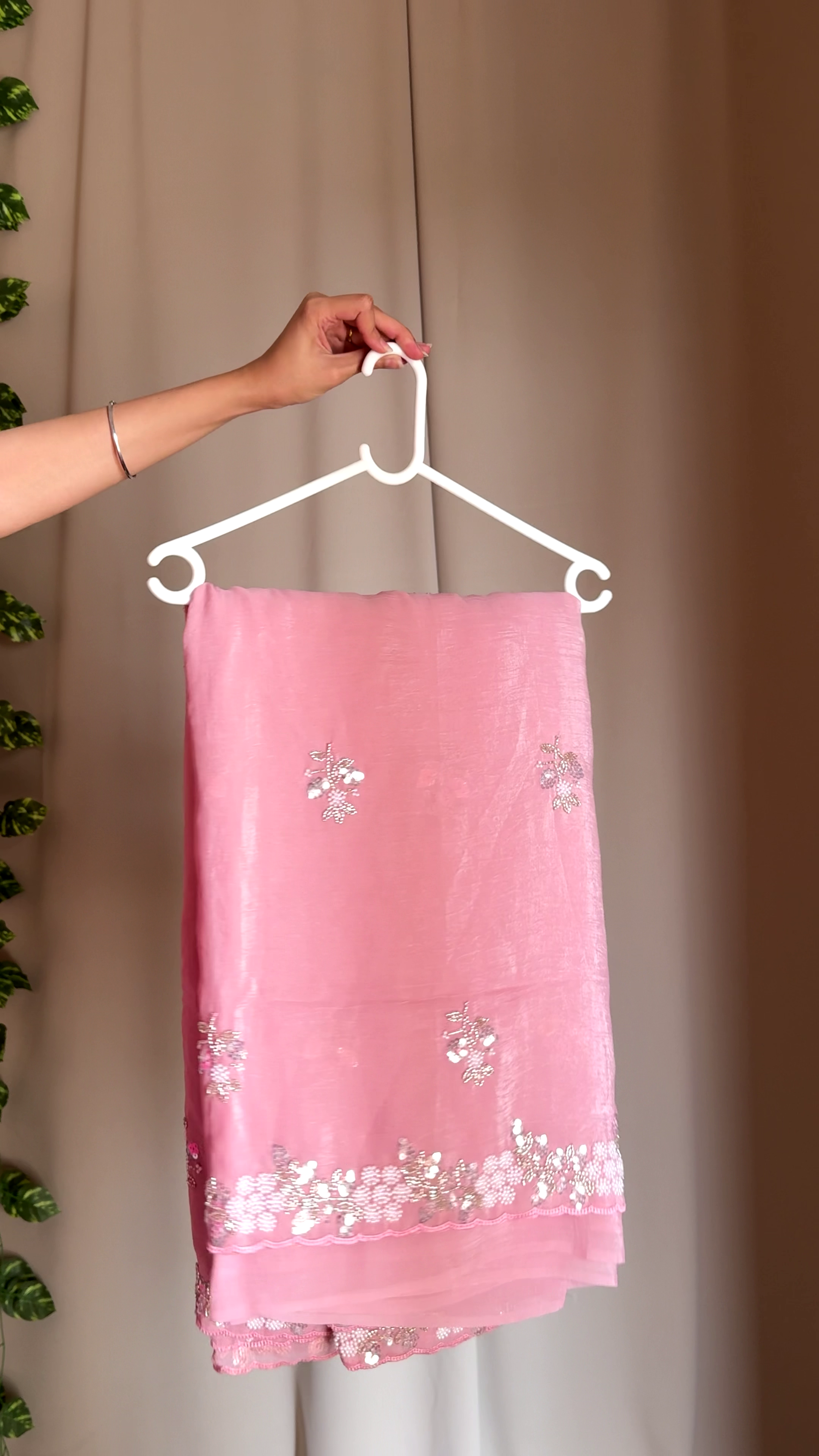 🌸 Elegant Pink Ombre Sheer Dupatta with Embellished Border